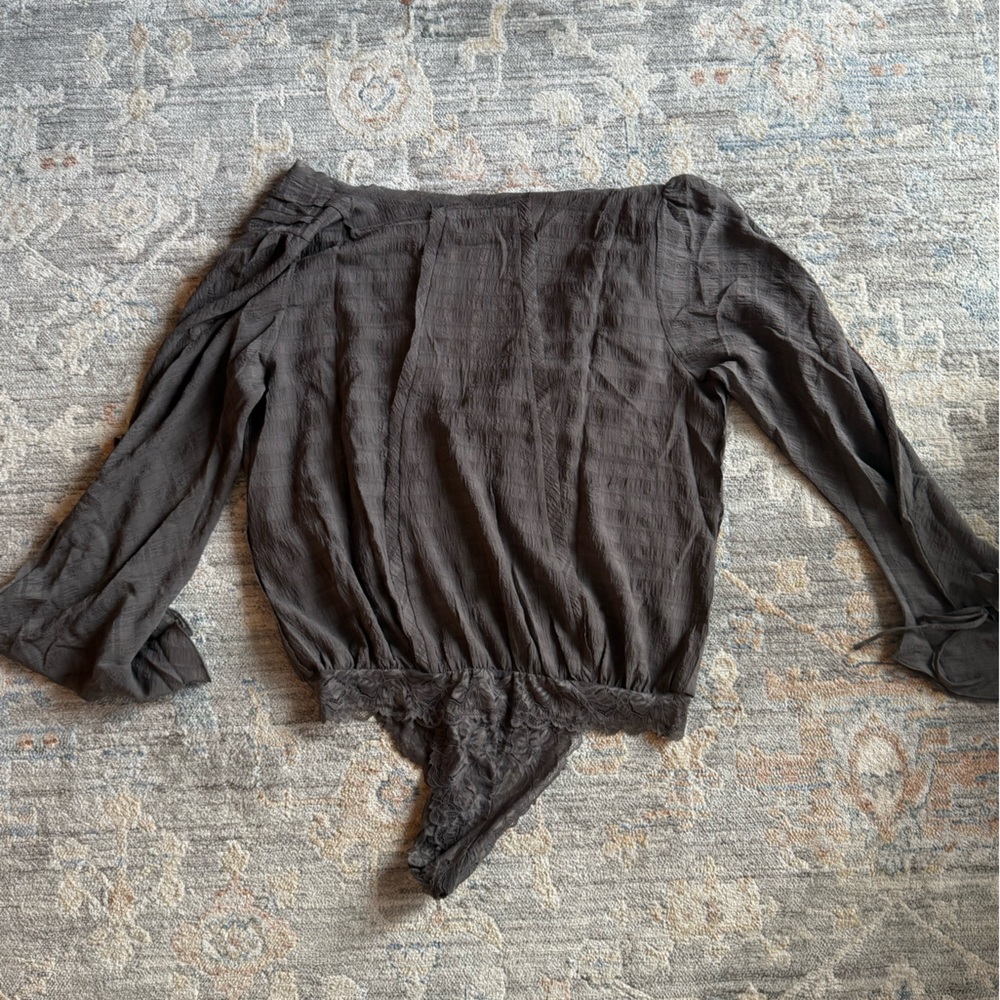 FREE PEOPLE Everythings Rosy Solid Bodysuit / Dark Gull Grey - Picture 7 of 9